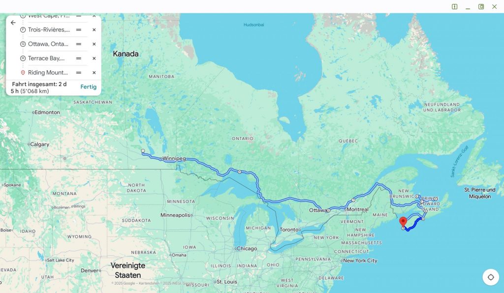 Von Halifax nach Neepawa, über 5'200 km in 2 1/2 Monate in Kanada