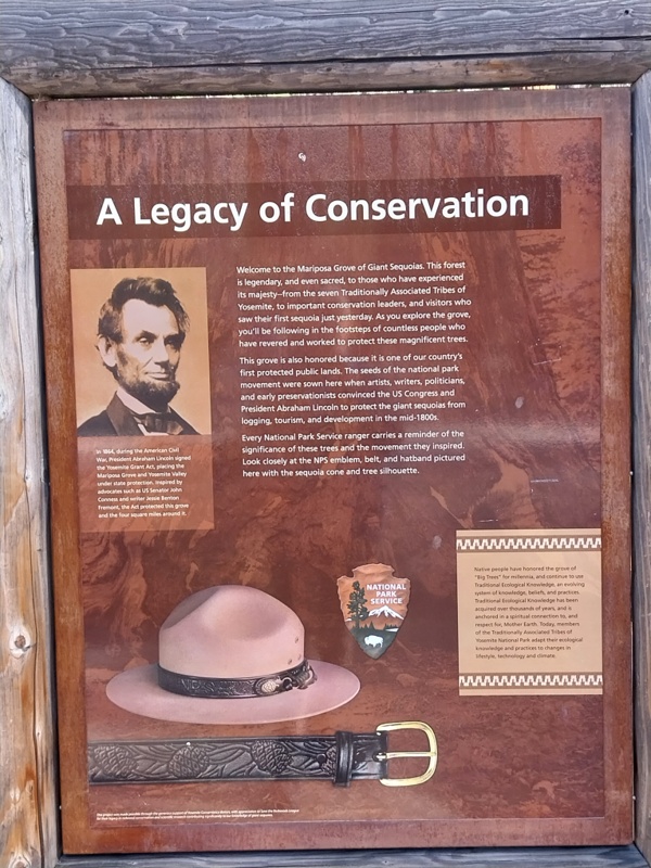 Präsident Abraham Lincoln stellt 1864 das Yosemite Valley, die Mariposa Grove unter Naturschutz.